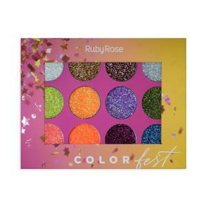 Paleta Glitters Ruby Rose Color Fest x12 tonos
